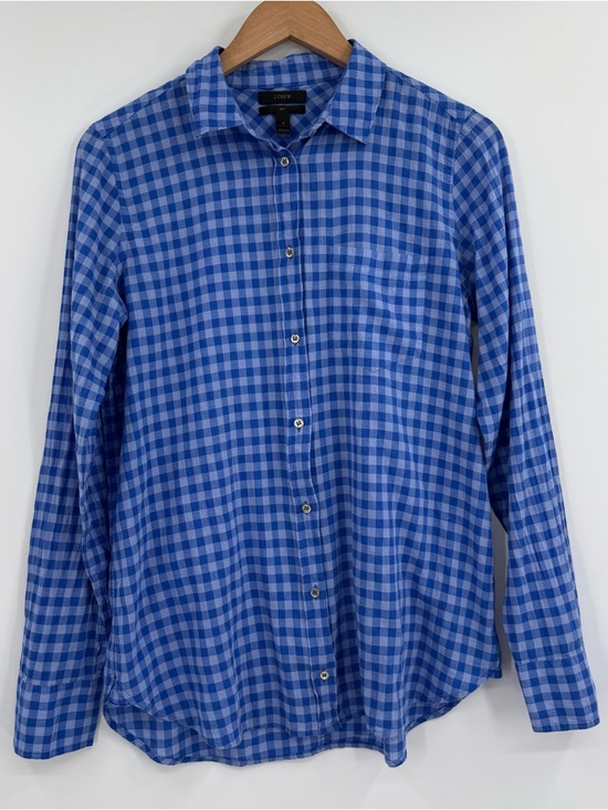 J. Crew Tops - J.Crew Boy Fit Gingham Long Sleeve Button Front Shirt | Blue | Size 4
